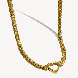 Chunky Thick Chain Heart Choker Necklace